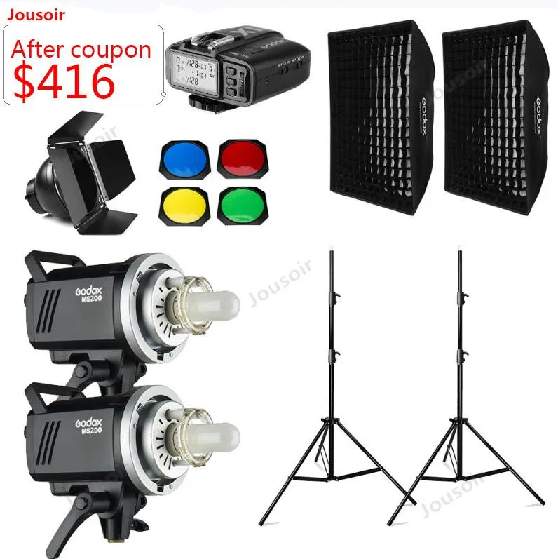 

Godox MS200 2x 200W Photo Studio Flash Lighting,Softbox,280cm Light Stand,Barn Door,Trigger,Flash built-in Receivers CD50 T03 N1