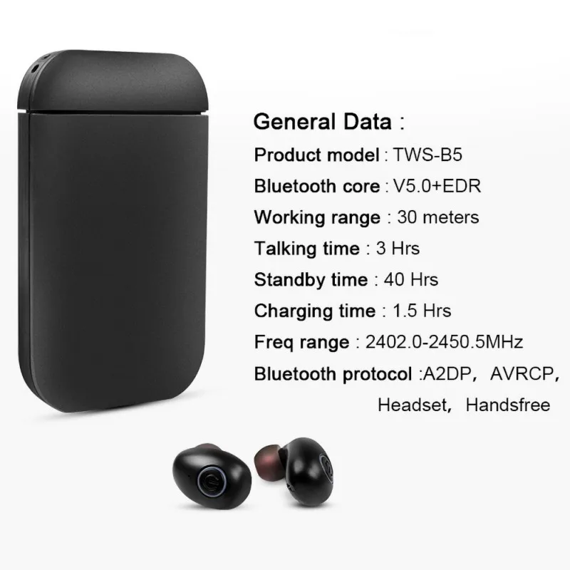 TWS B5 мини Bluetooth гарнитура стерео Беспроводная в уши IPX5 Водонепроницаемый портативный источник питания 2600 мАч
