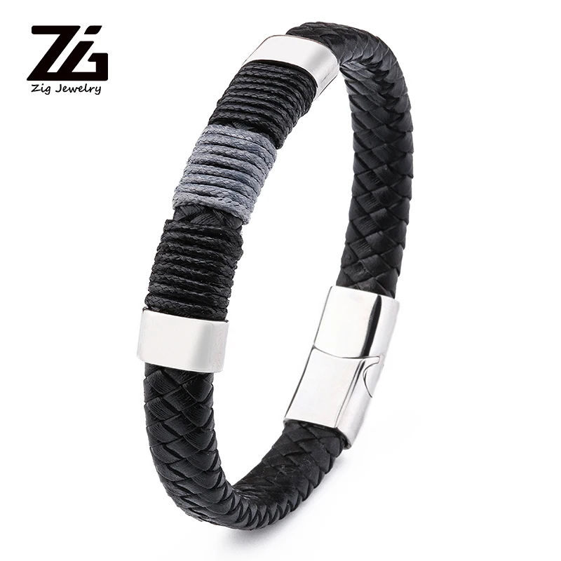 ZG веревка двухцветный мужской браслет с магнитной пряжкой из нержавеющей стали высокого класса панк браслет