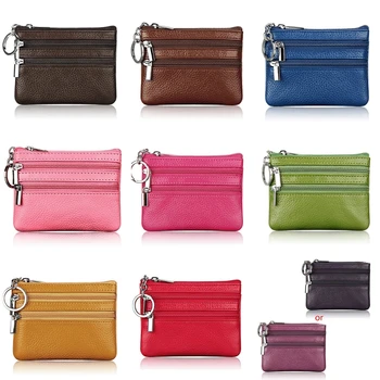 

Women Men Leather Coin Purse Card Wallet Clutch Double Zipper Small Change Bag LX9F