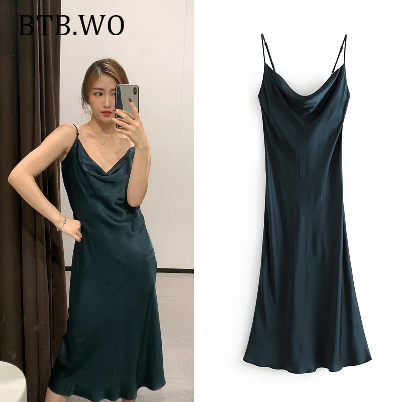 

BTB.WO 2019 Summer Satin Dress Women Long Sexy Spaghetti Strap Backless slim Ladies elegant Evening Party Dresses vestidos