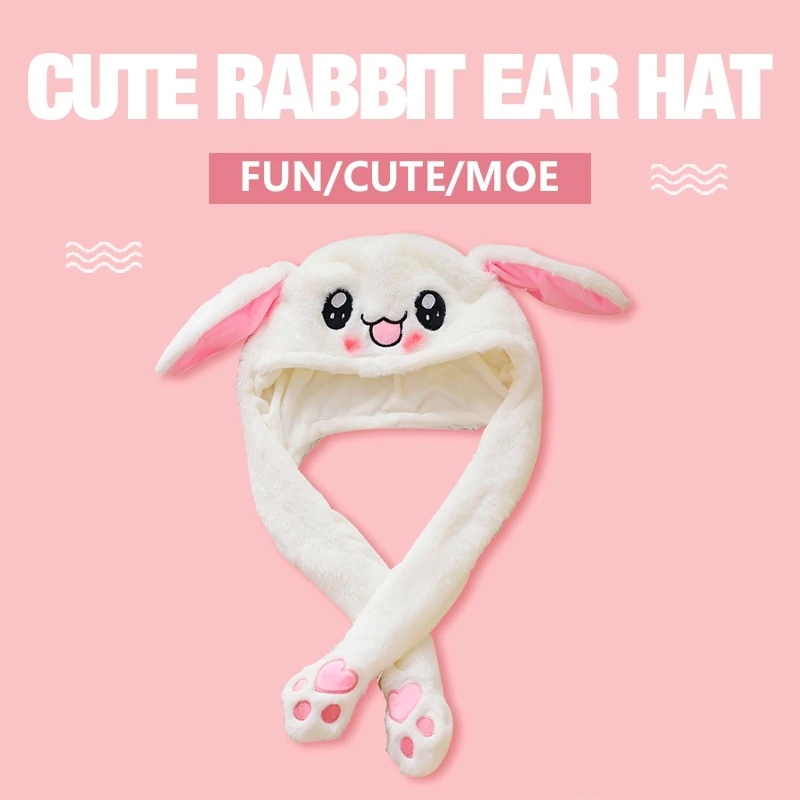 

New Style Attractive Kids Cuddly Pinch Moving Ear Rabbit Airbag Magnet Hat Dance Plush Toy For Gift