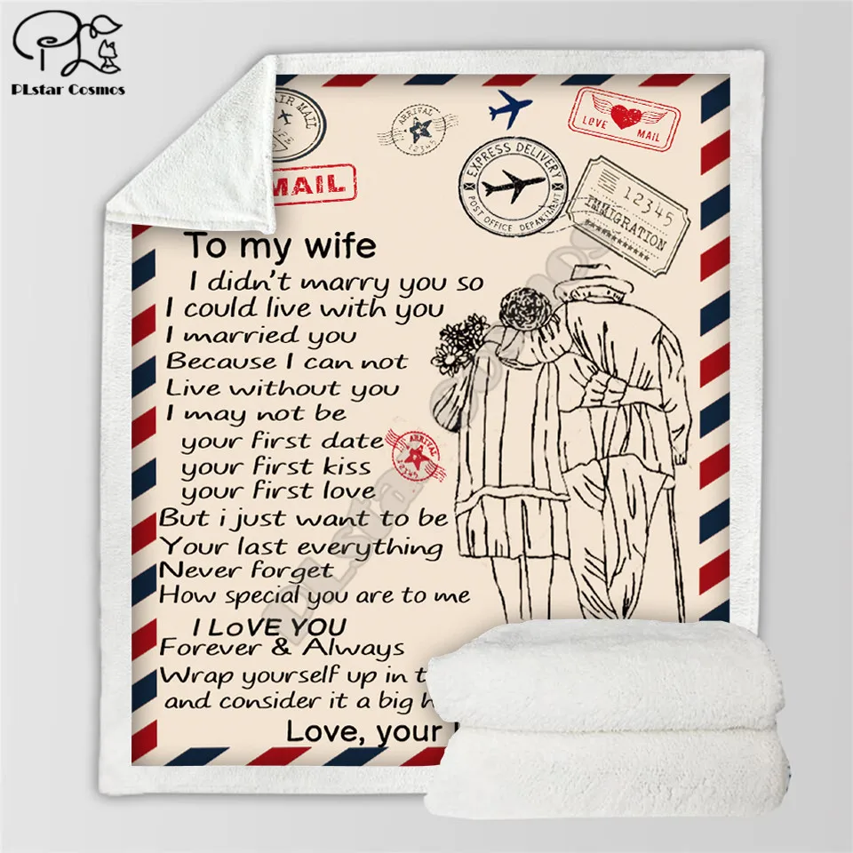 

Флисовое одеяло с 3d принтом для моей жены, толстое модное покрывало для пешего туризма и пикника, покрывало из шерпы 10