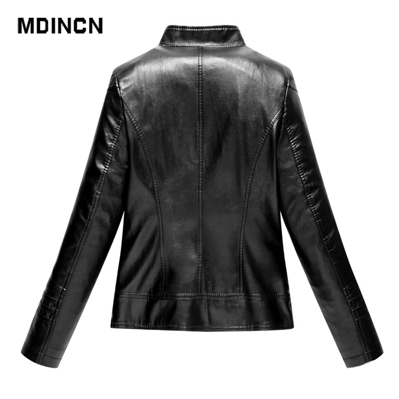 MDINCN новые модные женские весенние и осенние черные Куртки из искусственной кожи базовое пальто на молнии байкерская куртка с воротником-стойкой 5XL