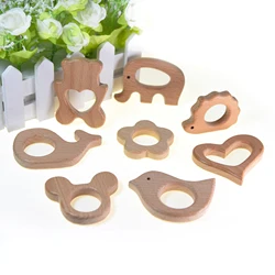 Mabochewing 5pcs Cute Cartoon Animal Flower Beech Wooden Chewing Teething Pendant Baby Teether Toys