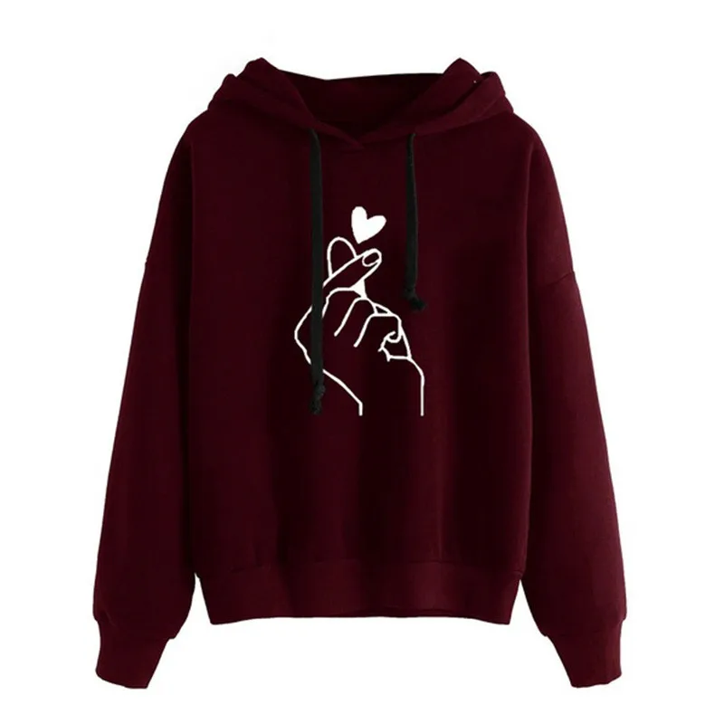 Women Finger & Heart Printed Hoodies