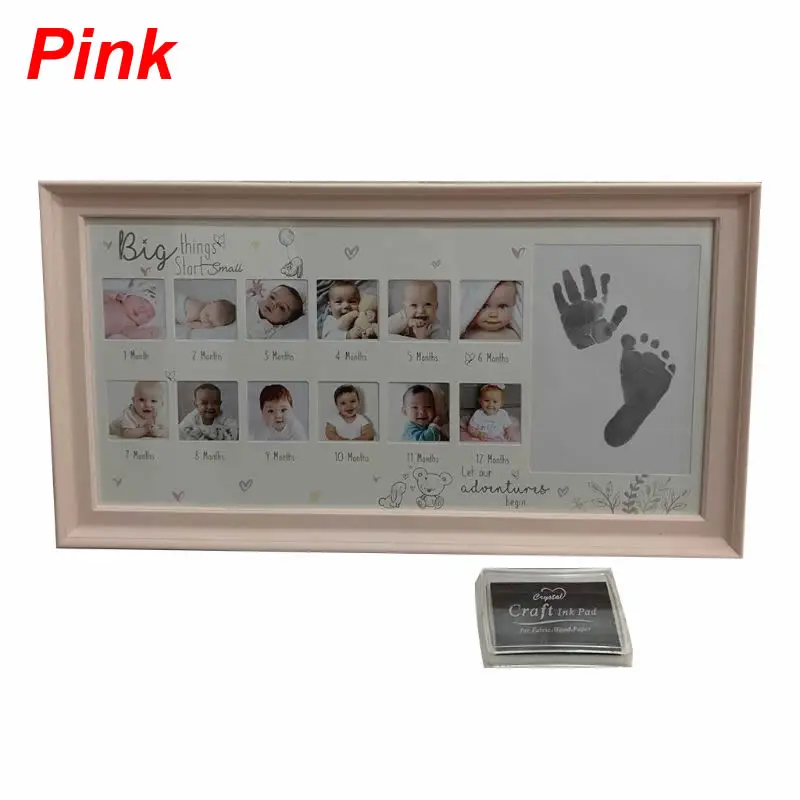 Ребенок 12 месяцев рука ноги Печать памятная фоторамка новорожденный рост запись ребенок ручной печати глиняная игрушка подарок нетоксичный отпечаток - Цвет: Pink