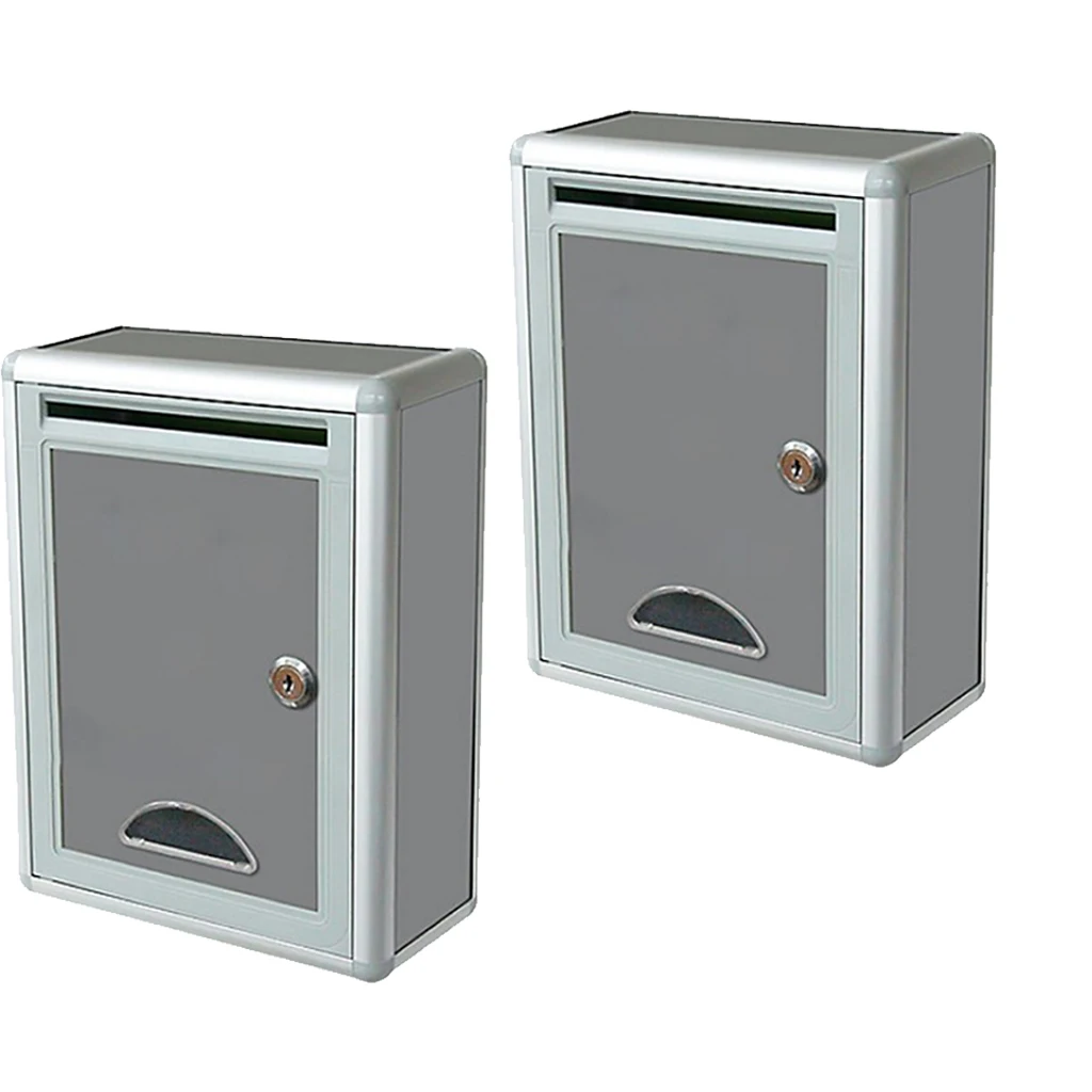 2pcs Aluminium Alloy Mailbox Lockable Letterbox Post Box Wall Mounted for Home Garden Shop Decor Cafe Bar Ornament