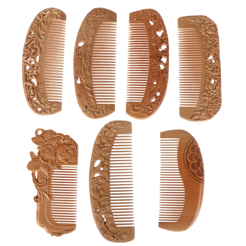 HOT 1PCS Natural Peach Wood Massage Hair Comb Healthy No-static Health Care New Design Wooden Comb 7Styles