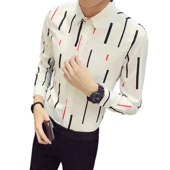 

2018 autumn and winter striped long-sleeved shirt male Korean British wind casual Slim trendy handsome hair stylist shirt S-5XL