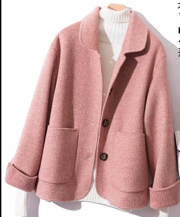 Woman short Solid Woolen Coat Fashion Autumn Jacket