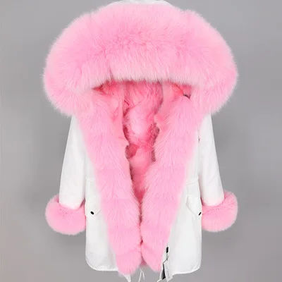 Зимняя модная женская верхняя одежда, большой меховой воротник с лисьим мехом, теплая парка из натурального меха, Толстая теплая куртка