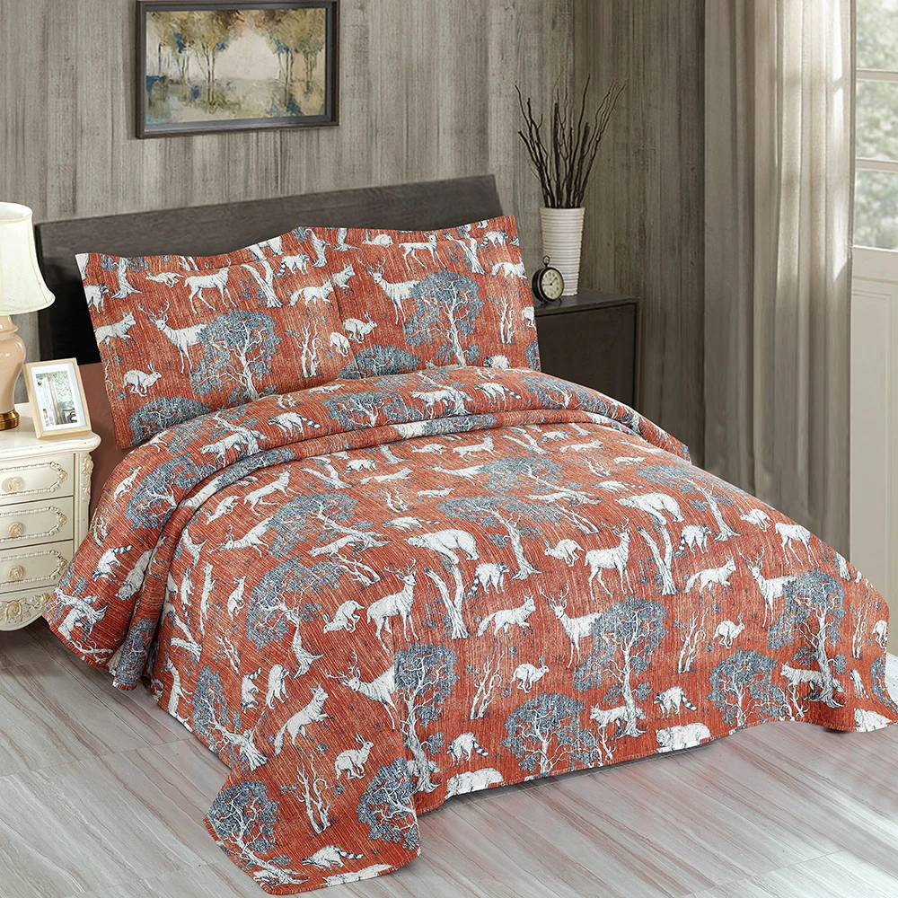 3PCS Quilt Sets King Bear Deer Bedspread Lightweight Red Black Bedding Sets Hone Decor Gift Bed Sheet  Reversible Coverlet Sets 