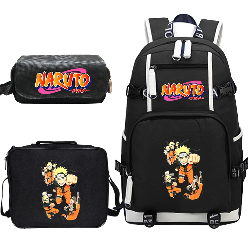 Рюкзак с аниме Наруто для мальчиков и девочек, детские школьные сумки, Студенческая сумка для книг, детские дорожные сумки с сумкой для ланча+ сумка для ручек, Sac Enfant - Цвет: bakcpacks 10