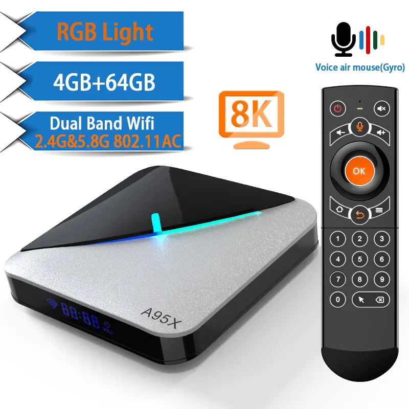 ТВ приставка 8K 4K A95X Android 10 0 Amlogic S905X3 Youtube wifi 2 4G и 5 8G 64 ГБ|ТВ-приставки медиаплееры| |