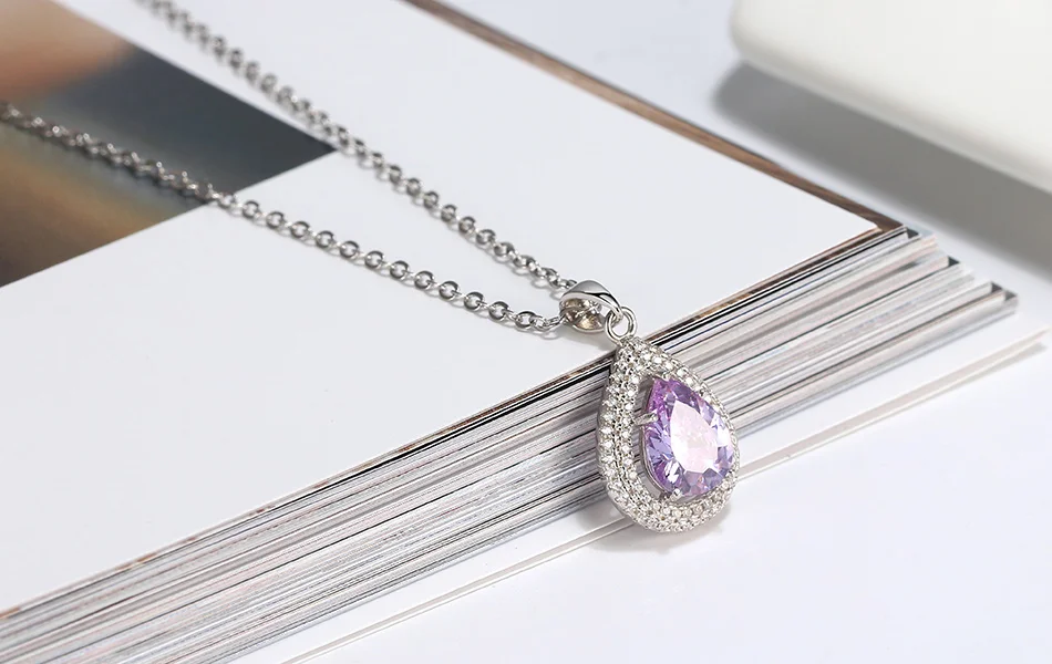 ORSA JEWELS ожерелье с подвеской в виде капли воды из стерлингового серебра для женщин, фиолетовые, прозрачные, AAAA, циркон, комбинированные, модные, вечерние, Подарочные ювелирные изделия SN197