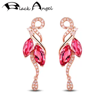 

BLACK ANGEL 18K Rose Gold Created Red Tourmaline Phoenix Earrings for Women Ruby Gemstone Ear Stud Jewelry Christmas Gift