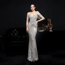 Robe de bal longue et élégante à paillettes pour femmes, tenue de soirée élégante et luxueuse avec pompon en cristal, tenue de Gala, 2021 