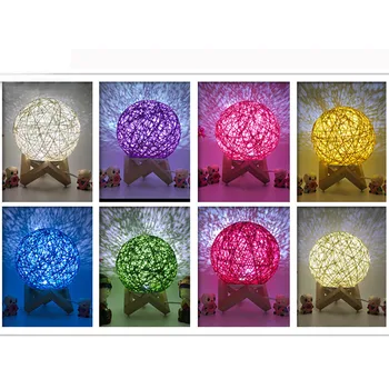 

3D LED Rattan Moon Night Light Home Decoration Moonlight Table Light USB Charging Table Desk Moon Lamp Lamp Holder Included #gh
