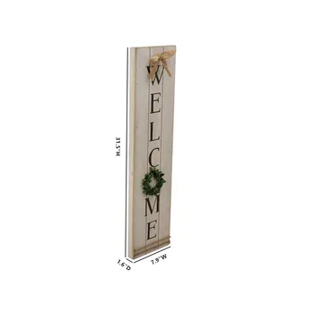 

【US Warehouse】Vertical Wooden Welcome Sign Plaque with Wreath Wall Hanging Decor|Large Farmhouse Decor for Entryway,Front Door