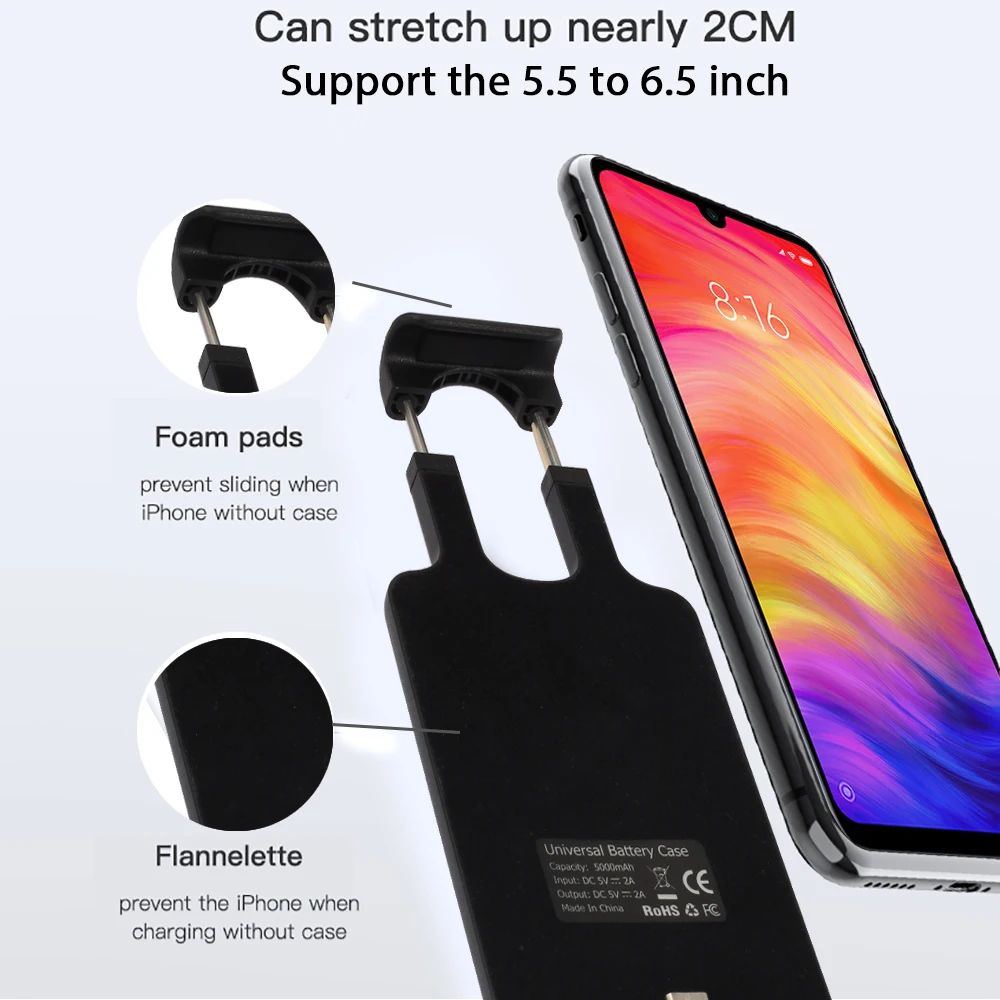Для Xiaomi Redmi Note 7 Note 7 Pro Чехол для зарядки аккумулятора 5000 мАч с расширяемой пряжкой чехол для аккумулятора для Redmi Note 7 Чехол
