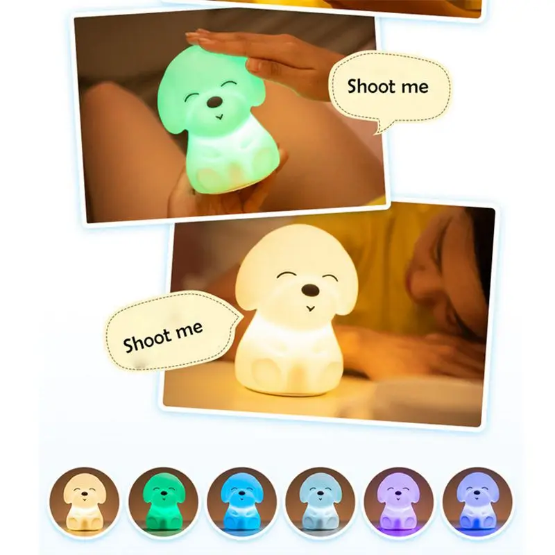 Tanie Kolorowe oświetlenie nocne led dla psa zwierząt światło Usb akumulator silikonowe miękkie kreskówka naciśnij światło dziecięca lampka nocna oświetlenie do sypialni