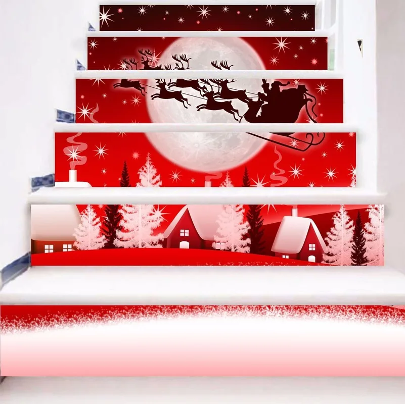 

6 Pieces/set SLT017 Christmas Snowman 3D Simulation Staircase Paste Waterproof Steps Decorative Wall Paste Home Dropship