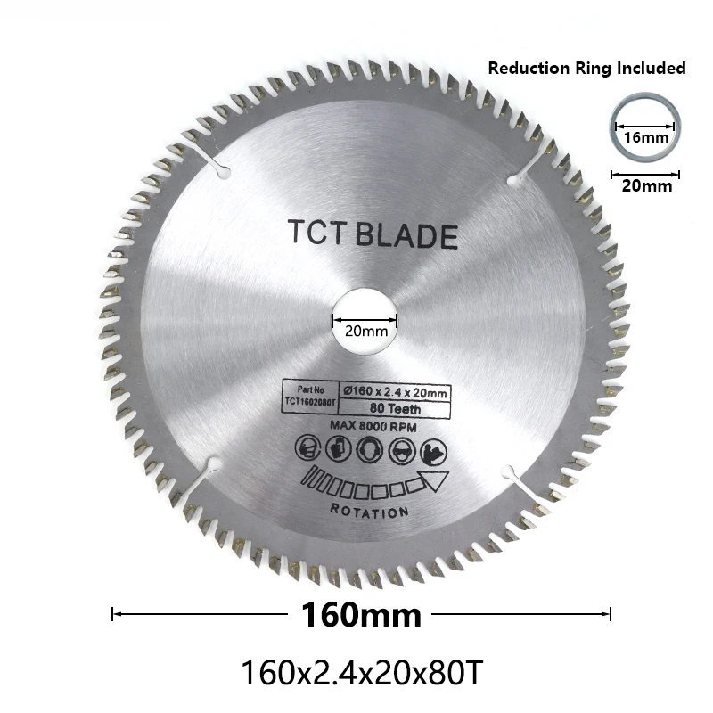 1 шт. 160x2,4x20x80 T пильный диск для резки древесины TCT Циркулярный пильный диск