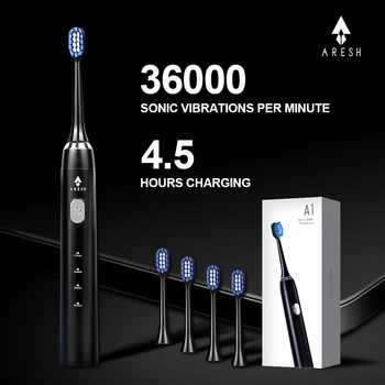 

Black Electric Toothbrush Smart ARESH A1 Rechargeable Sonic Toothbrush 5 Mode Adult IPX7 Automatic Ultrasonic ToothBrush