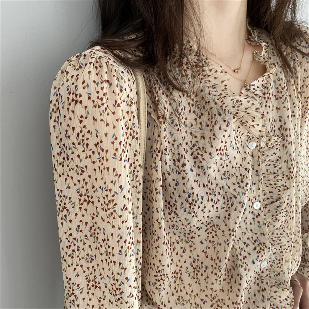 2020 Casual Vintage Chiffon Shirt Blouse Women Floral Printed Lantern Sleeve Women Tops  Blouse V Neck Blusas Mujer De Moda z669 (3)