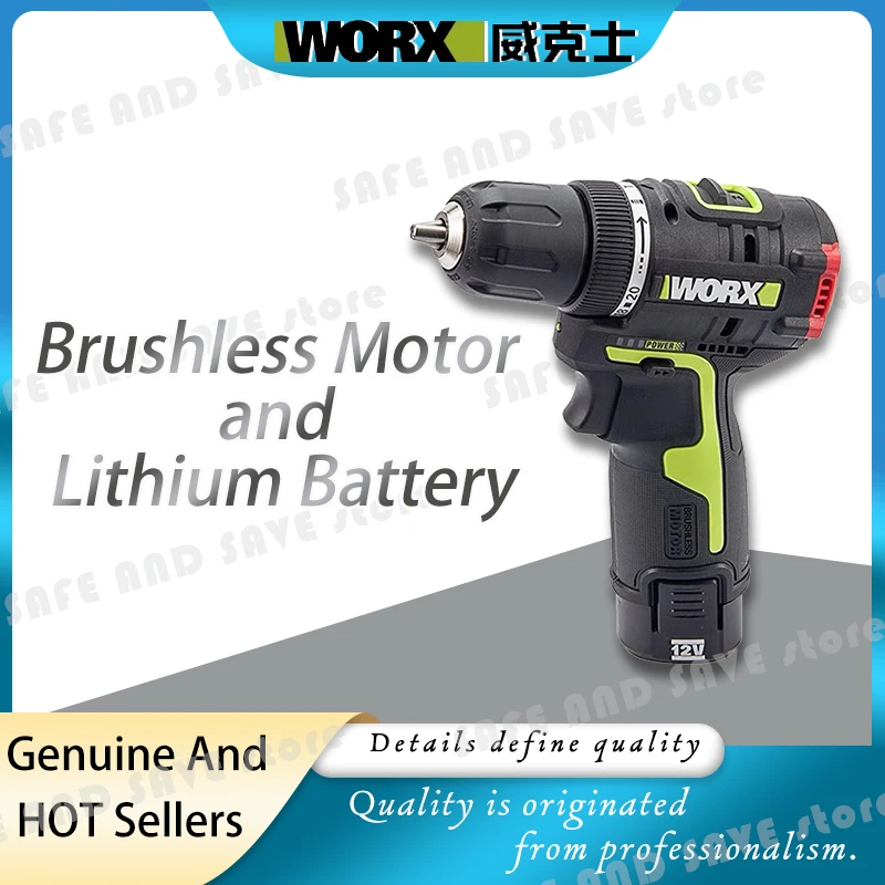 WORX WU130 professional tool 12V Brushless motor Drill Cordless electric Screwdriver with 2 battery and charger