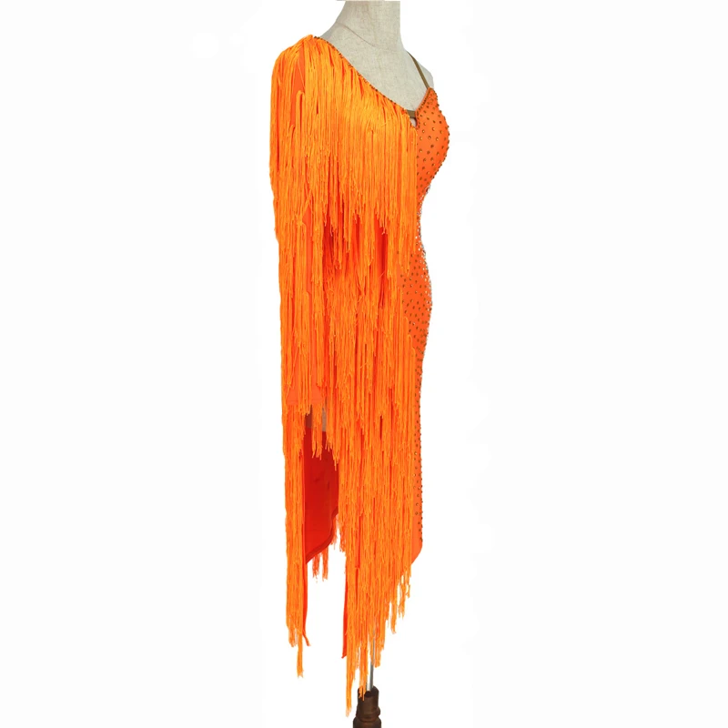 2025 Full Tassels Rhinestone Latin Dance Competition Dress Female Samba  Costume Sexy Mesh Orange Fringe Latin Dance Dress BL4520 - AliExpress  200000532