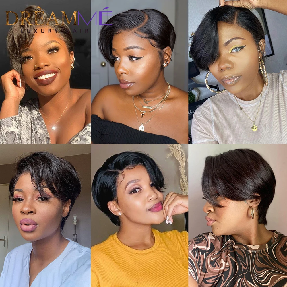 Short Pixie Cut 13x4 Lace Front Human Hair Wigs Natural Color Straight Remy Brazilian Bob Transparent Lace Frontal Wig For Women