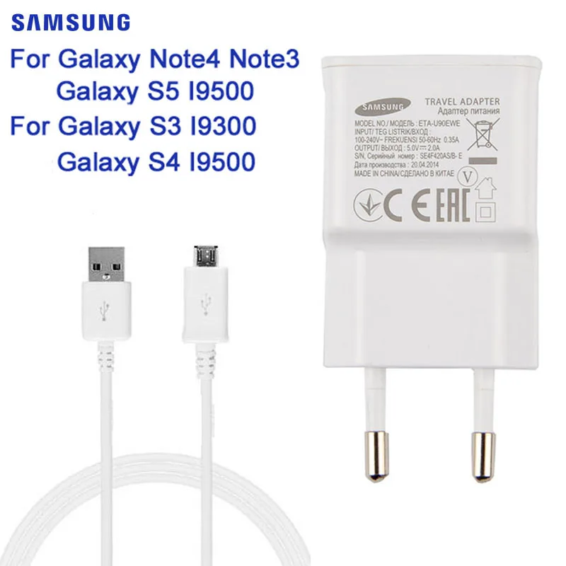 

Original Wall Travel Charger For Samsung Galaxy Note 3 Note 5 N9200 N920t S6 Edge G925FQ S4 MINI S3 S5 J7 I9300 I9500 USB Cable