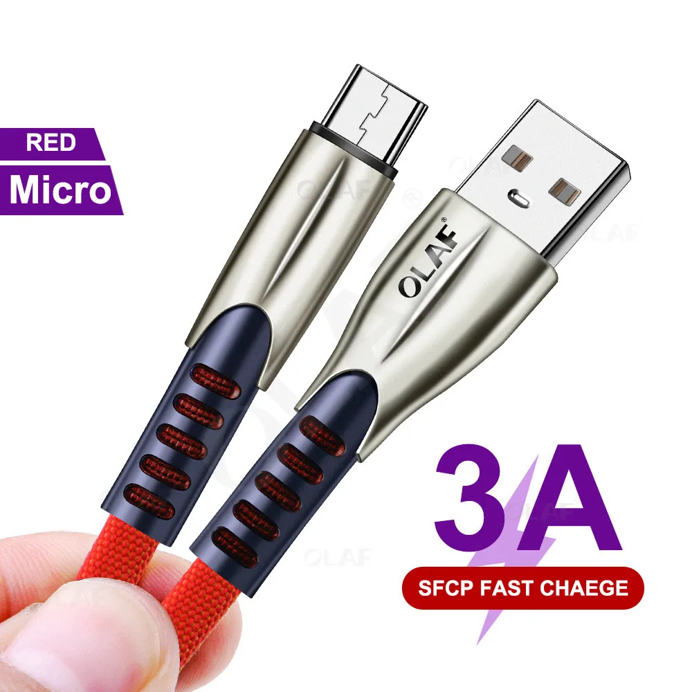 Олаф micro usb кабель 3 м 2 м micro usb кабель для зарядки телефона Быстрая зарядка кабель для samsung huawei Xiaomi Android USB зарядное устройство Шнур - Цвет: Red