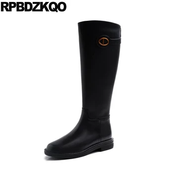 

big size designer shoes women luxury 2019 wide calf 10 plus 41 tall boots metal flat handmade knee high black round toe riding