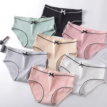 

3pcs/lot Cotton Women Underwear Panties High Quality Lady Briefs Mid Rise Bow Underpants Solid Color Knickers 20