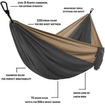 Parachute Hammock with Hammock straps and Black carabiner Camping Survival travel Double Person outdoor furniture 2
