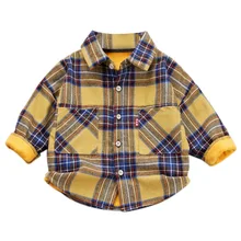 Осенние утепленные футболки для маленьких мальчиков, свободные детские топы в клетку с длинными рукавами, Повседневная Блузка