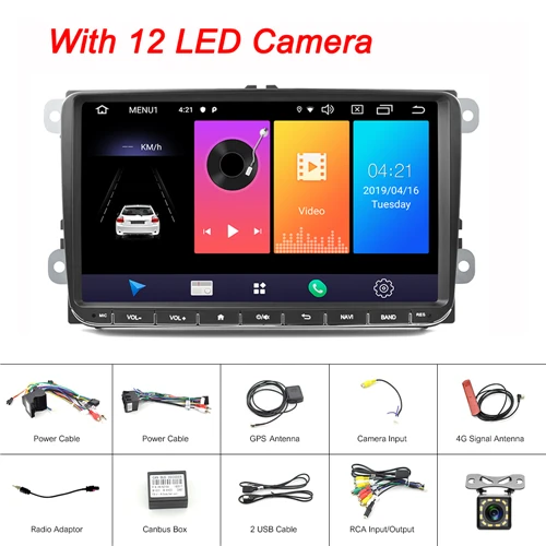 With 12 LED Camera Podofo Android 9,0 автомобильный радиоприемник стерео 9 ''gps Мультимедиа сенсорного экрана видео плеер wifi Зеркало Ссылка для VW Passat Golf MK5 Jetta - Цвет: With 12 LED Camera