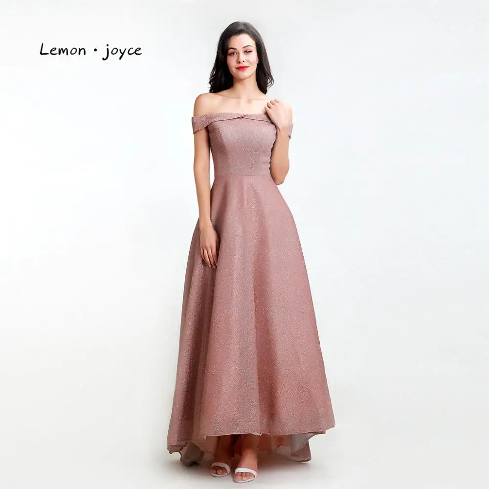 

Lemon joyce Evening Dresses 2019 for Women Off the Shoulder Backless Simple Prom Party Gown Plus Size
