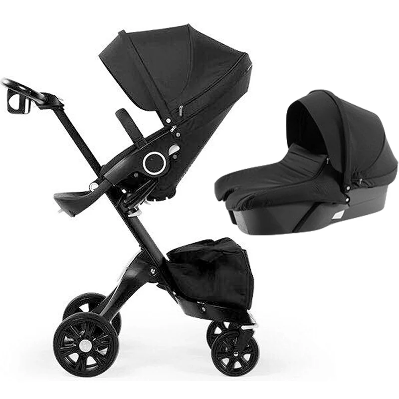 Baby Stroller 2 in 1 High Landscape Kids Pram Folding Carriage Black Newborn Stroller Car Baby Cart Luxury Pushchairs For Infant - Цвет: black pram 2in1