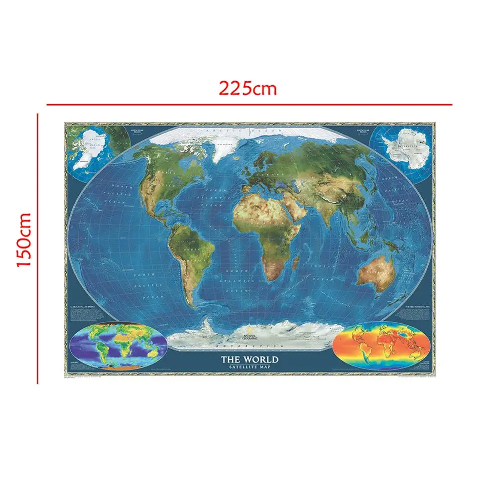 

Non-woven Spray World Map 150x225cm The World Satellite Map with Flag and Surface Temperature Map