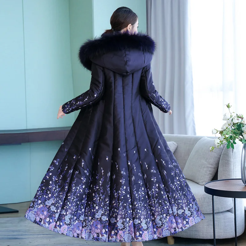 

Autumn And Winter New Style Fashion Printed Webbing mao zhang Jacquard Luxury Slimming Blue Thickened Cotton-padded Clothes down