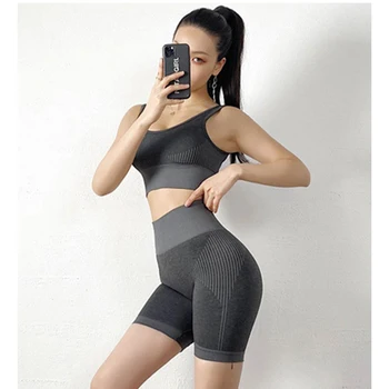 

2PCS / Sets Seamless Fitness Sets Women Sexy Gym Workout Set Sports Bra + Short Leggings High Waist Shorts Suit Girl Running Set