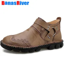 Брендовые уличные мужские ботинки из яловичного спилка; сезон осень-зима; удобные мотоботы; резиновые полуботинки; прогулочная обувь; размеры 38-48