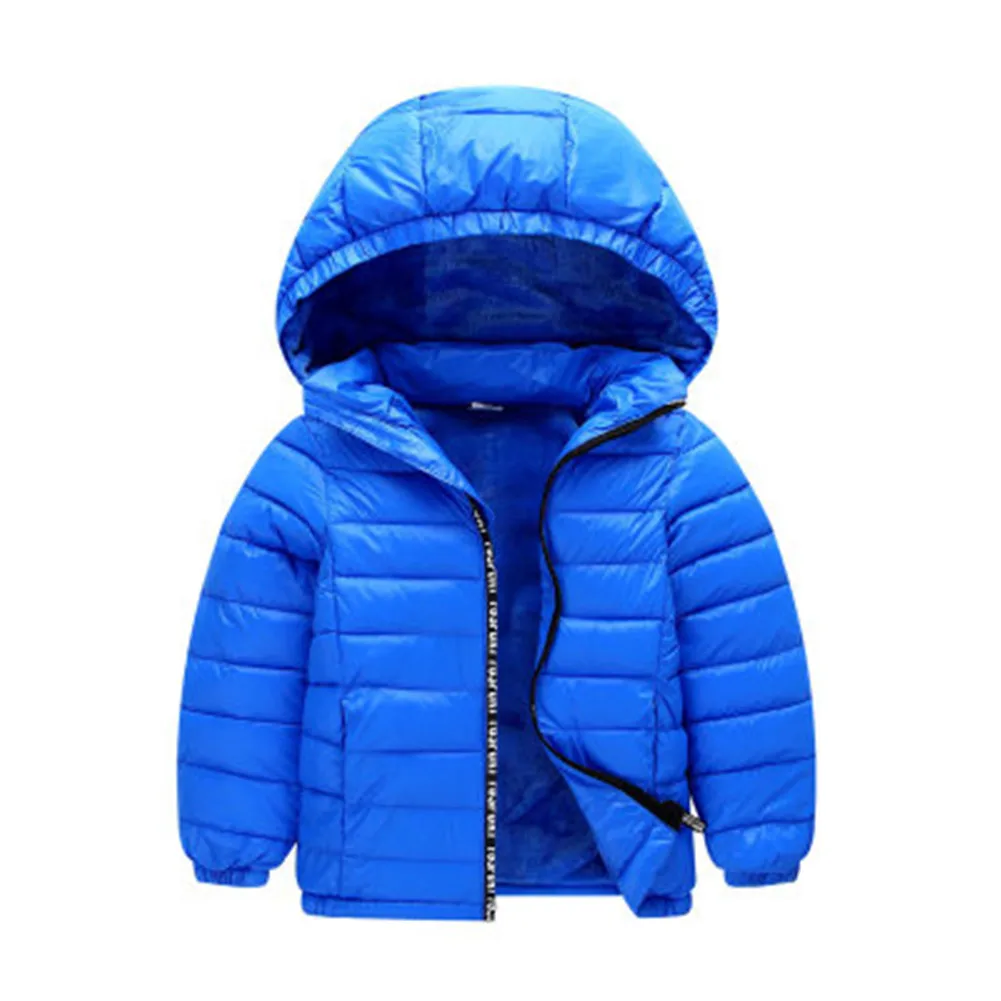 Новое легкое детское пуховое пальто с капюшоном для маленьких мальчиков и девочек, куртка, детская зимняя теплая хлопковая пуховая верхняя одежда