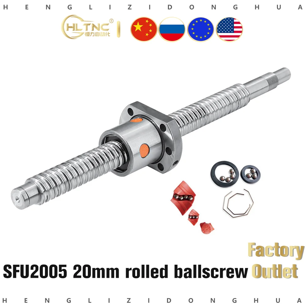2 anti backlash 20mm ballscrew RM2005-1200mm-C7+BK/BF15 end bearing support CNC 