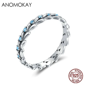 

Anomokay Real 100% 925 Sterling Silver Wheat Wave & Clear CZ Stackable Ring Finger Rings for Women Sterling 925 Silver Rings