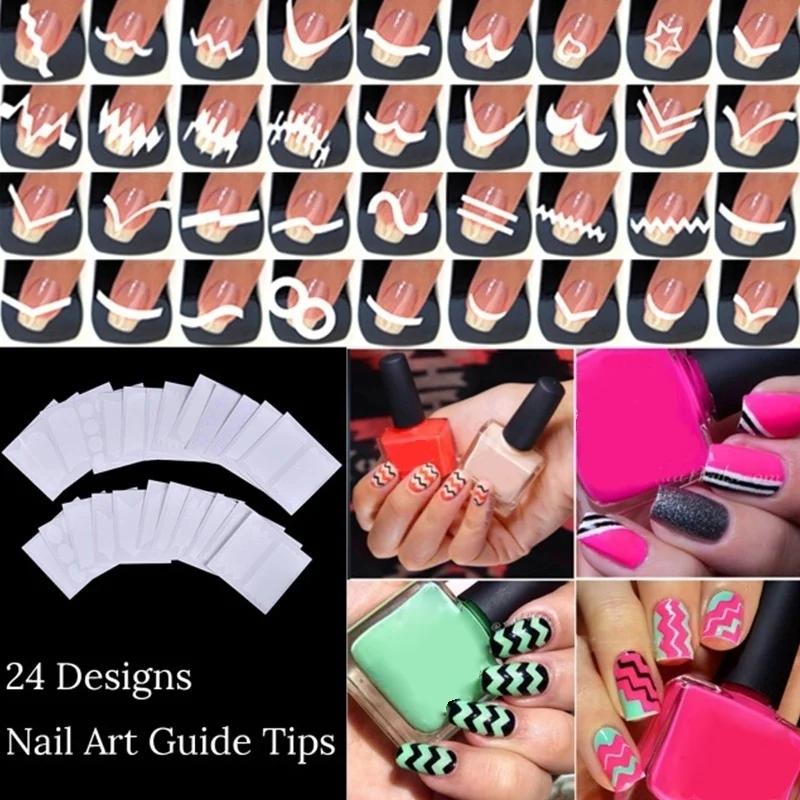 

1 Set 24 Styles French Manicure Nail Tips Tape Stickers Guide DIY Stencil Decoration